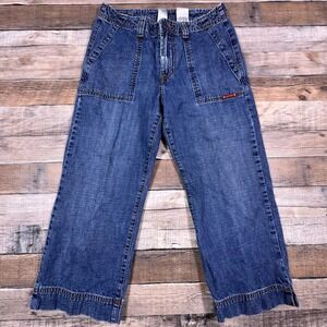 Lucky Brand Dungarees Army Capri Jeans Womens 4/27 Medium Wash Vintage